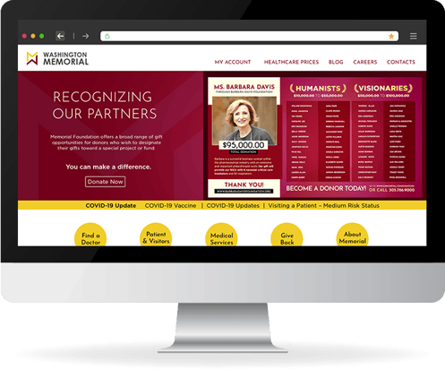 The Washington Memorial’s website, showcasing a virtual donor wall.